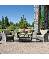 Gymax 8PCS Cushioned Rattan Conversation Set w/ Coffee Table Patio Outdoor