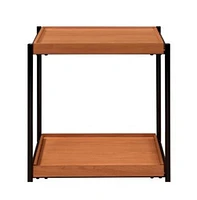 Modern Square End Table with Open Shelf – Metal Frame & Wood Top