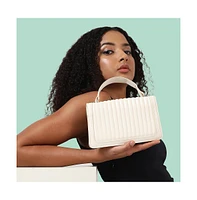 Women's White Solid Leather Handbag