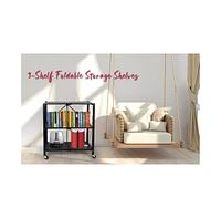 Heavy Duty 5-Tier Foldable Metal Rack with Wheels Moving Organizer Shelves