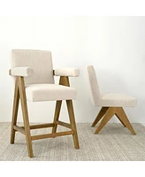 Upholstered Counter Height Bar Stool with Arms, 25.5" Solid Wood Chair for Kitchen Island or Home Bar-Maison Boucle