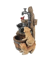 LuxenHome Resin Puppies and Water Pump Outdoor Patio Fountain with Led Light