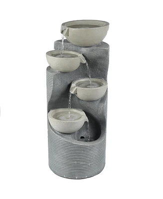 LuxenHome Modern Gray Resin Tiered Bowls Outdoor Fountain with Lights