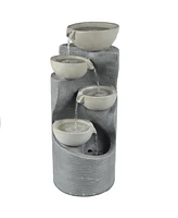 LuxenHome Modern Gray Resin Tiered Bowls Outdoor Fountain with Lights