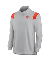 Men's Nike Gray Cleveland Browns Sideline Coach Chevron Lockup Quarter-Zip Long Sleeve Top