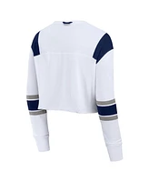 Fanatics Women's White New York Yankees Stretch Cropped Fashion Long Sleeve T-Shirt