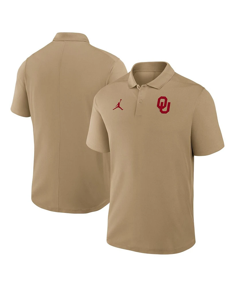 Jordan Men's Tan Oklahoma Sooners Primetime Victory Primary Logo Performance Polo Shirt