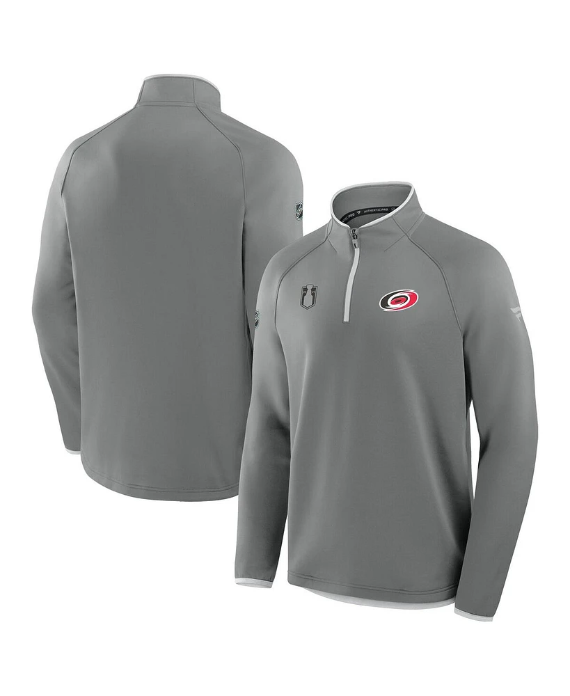 Fanatics Men's Gray Carolina Hurricanes 2025 Stanley Cup Playoffs Authentic Pro Fleece Quarter-Zip Pullover Sweatshirt