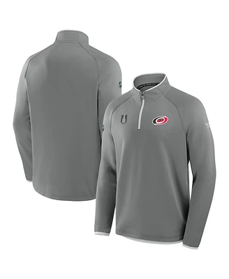 Fanatics Men's Gray Carolina Hurricanes 2025 Stanley Cup Playoffs Authentic Pro Fleece Quarter-Zip Pullover Sweatshirt