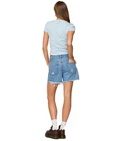 Edikted Women's Cale Distressed Low Rise Denim Shorts
