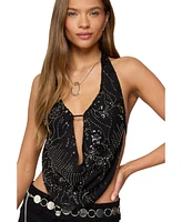 Edikted Women's Beaded Chiffon Backless Cowl Neck Top