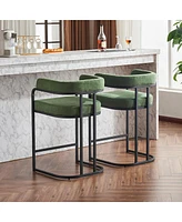 Modern Chenille Bar Stools Set of 2 Upholstered Counter Height Chairs with Armrests and Metal Frame for Kitchen Island Dining Room Home Bar-The Pop Ho