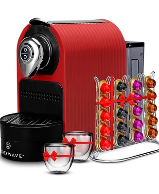 ChefWave Espresso Machine for use with Nespresso Capsules (Red), Holder and Cups