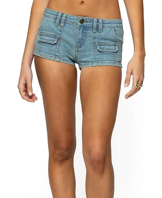 Edikted Women's Cargo Pockets Denim Micro Shorts