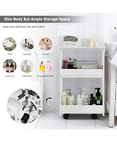 Slim Rolling 3-Tier Bathroom Mobile Shelving Cabinet wih Handle