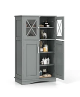 4 Doors Freeestanding Bathroom Floor Cabinet with Adjustable Shelves