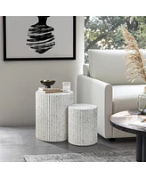 LuxenHome 2-Piece White with Gray Flecks Manufactured Wood Nesting Side Table Set