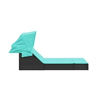 Double Sun Lounger with Canopy and Cushions Poly Rattan