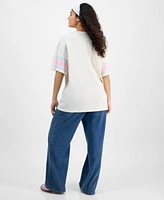 Juniors Sporty Jersey Boyfriend Tee Wide Leg Jeans