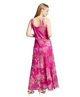Jones New York Women's Printed Sleeveless Tiered Chiffon Dress