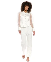 Muse Women's Bow-Button Sheer Bishop-Sleeve Blouse