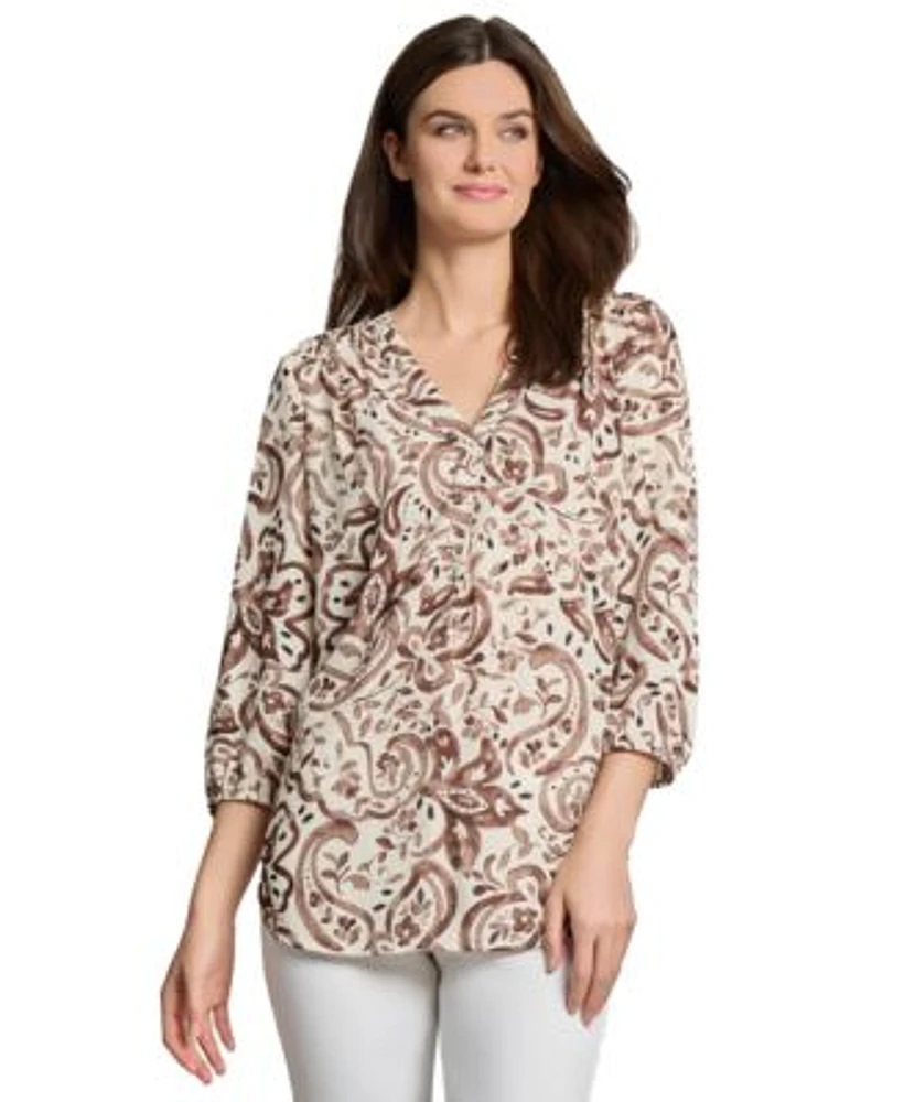Jones New York Womens Floral Paisley Print 3 4 Sleeve Top Xs Pxl