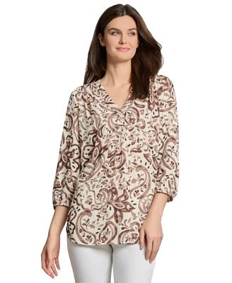 Jones New York Womens Floral Paisley Print 3 4 Sleeve Top Xs Pxl