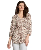 Jones New York Womens Floral Paisley Print 3 4 Sleeve Top Xs Pxl