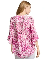 Jones New York Women's Floral Paisley-Print Bell-Sleeve Top