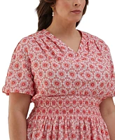 Ella Rafaella Plus Smocked Puff Short Sleeve Dress