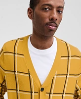 Club Room Men's Cotton Windowpane-Plaid Cardigan Sweater, Exclusively at Macy's