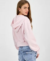 Hippie Rose Juniors' Drop-Shoulder Full-Zip Cropped Hoodie