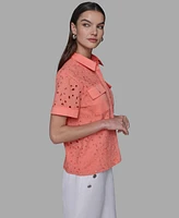 Karl Lagereld Paris Petite Eyelet Button-Front Blouse