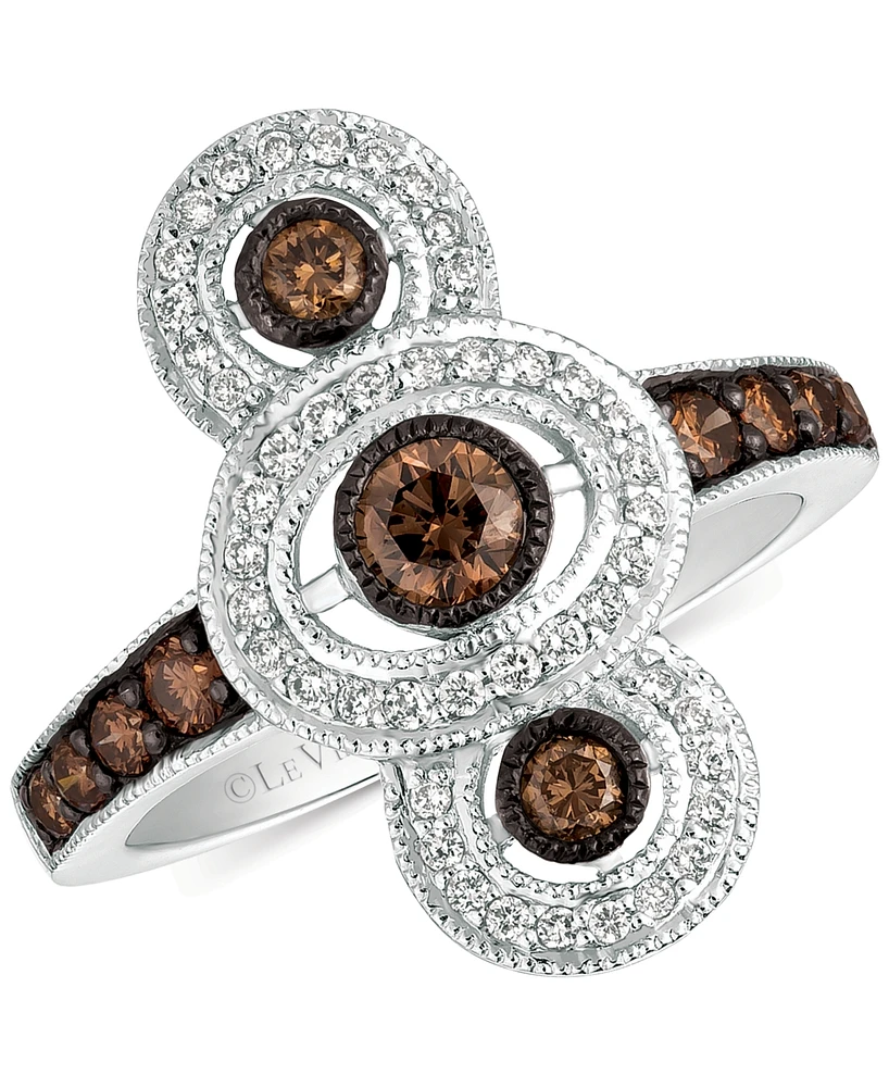 Le Vian Chocolate Diamond & Vanilla Diamond Triple Halo Ring (3/4 ct. t.w.) in 14k White Gold