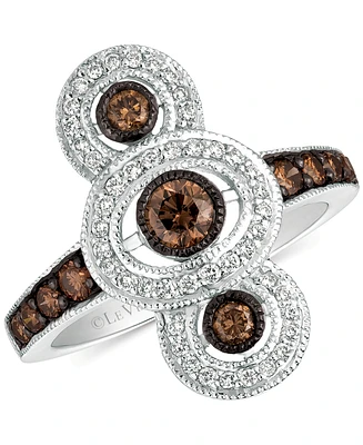 Le Vian Chocolate Diamond & Vanilla Diamond Triple Halo Ring (3/4 ct. t.w.) in 14k White Gold