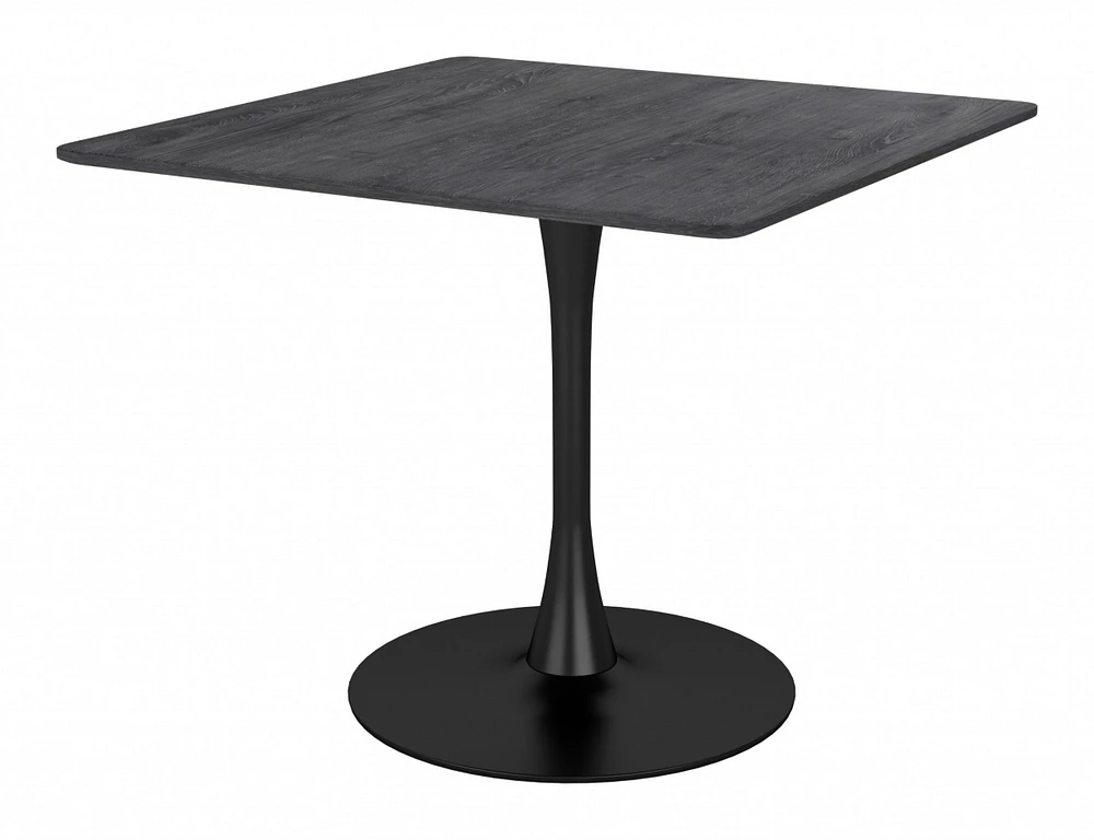 Black Square Dining Table with Sturdy Steel Pedestal Base – Modern Design for Kitchen or Dining Room