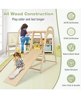 6-in-1 Wooden Kids Indoor Playground with Slide Climbing Net