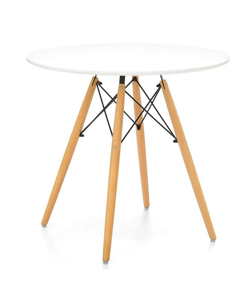 Contemporary Round Dining Table – Glossy Fiberglass Surface & Tapered Wood Legs