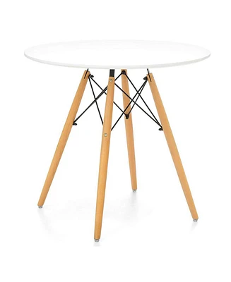 Contemporary Round Dining Table – Glossy Fiberglass Surface & Tapered Wood Legs