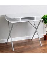 Modern Computer Desk with Sleek Metal Frame and Wood Top