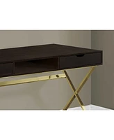 24" Dark Brown and Gold Computer Desk With Two Drawers