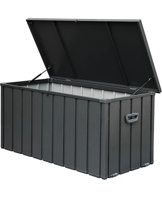 100 Gal. Large Dark Gray Steel Outdoor Deck Box with Wheels