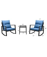 3 Pieces Patio Bistro Set Outdoor Rocking Chair with Cushion