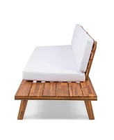 Indoor Minimalist Acacia Wood Right-Sided Sofa with White Cushions, Sandblast Finish