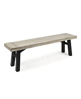 63 in. Sandblasted Light Gray Wood and Metal Outdoor Patio Bench