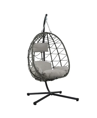 Indoor/ Outdoor Swing Chair Patio Wicker Hanging Egg Chair Hanging Basket Chair with Stand