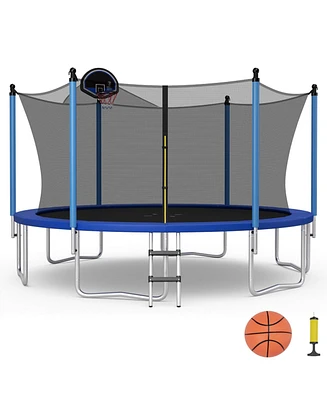 12 Feet Outdoor Recreational Trampoline with Ladder and Enclosure Net