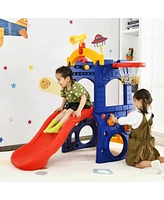 6-in-1 Freestanding Kids Slide with Basketball Hoop and Ring Toss