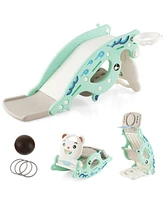 4-in-1 Kids Slide Rocking Horse with Basketball and Ring Toss