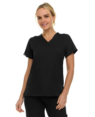 Medichic Women's Eleanor 3-Pocket Stretch V-Neck Scrub Top Shocking Pink Medium